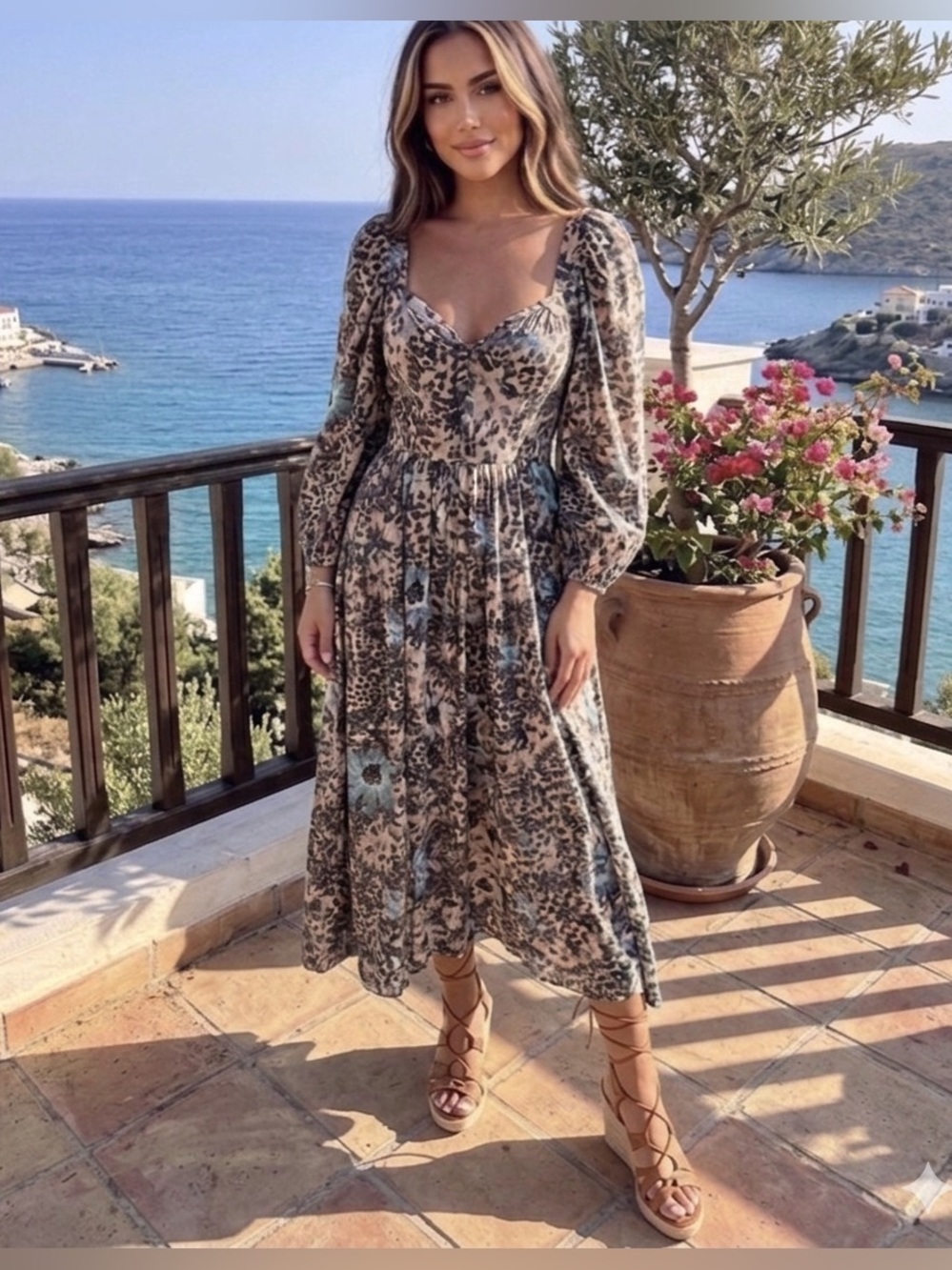 ULLA JOHNSON / Kemala Floral Long Sleeved Midi Dress - Sz 12
